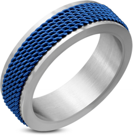 Metallic Blue Wire - Sølvfarget Stålring - Strl 57 x 18,20 mm