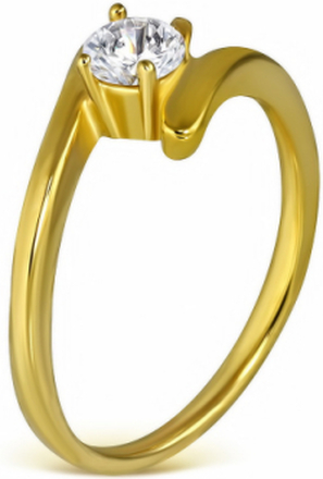 First Love - Gullfarget Ring i Kirurgisk Stål med CZ Sten - Strl 58 x 18,45 mm