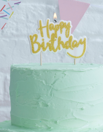 Happy Birthday Tårtljus med Guldfärgad Text - Plocka och Mixa