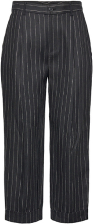 Pinstripe Pleated Linen Cropped Pant Bottoms Trousers Capri Trousers Black Lauren Ralph Lauren