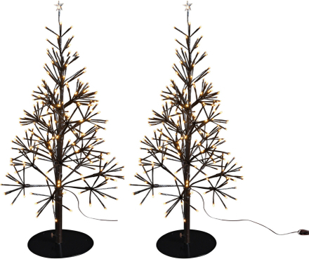 Set van 2x stuks verlichte bruine lichtbomen/kunststof bomen/kerstbomen met 380 led lichtjes 108 cm