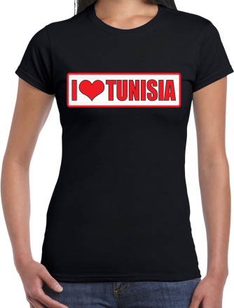 I love Tunisia / Tunesie landen shirt met bordje in de kleuren van de Tunesische vlag zwart voor dames