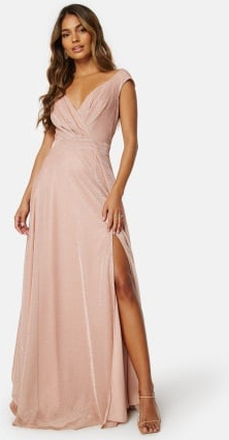 Goddiva Glitter Wrap Maxi Dress Nude L (UK14)