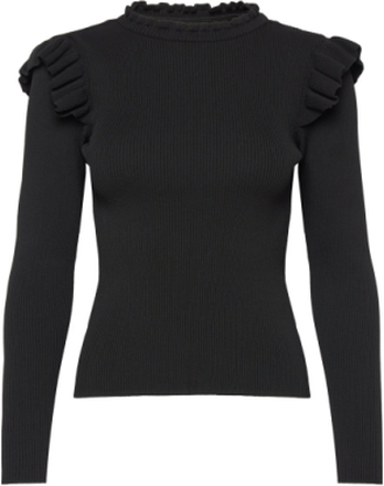 Onlsia Sally Ruffle Ls Pullover Knt Tops Knitwear Jumpers Black ONLY