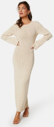 BUBBLEROOM Open Back Fine Knitted Maxi Dress Light beige XL
