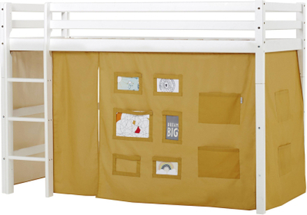 Hoppekids BASIC Mellemhøj seng 90x200 cm med CREATOR Autumn Yellow forhæng