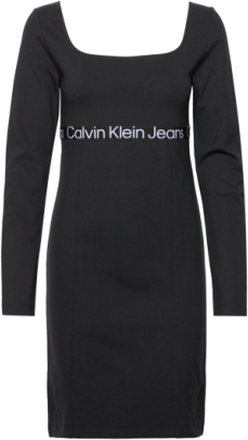 Logo Elastic Milano Dress Knælang Kjole Black Calvin Klein Jeans
