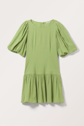 Short Puffy Sleeve Dress - Green