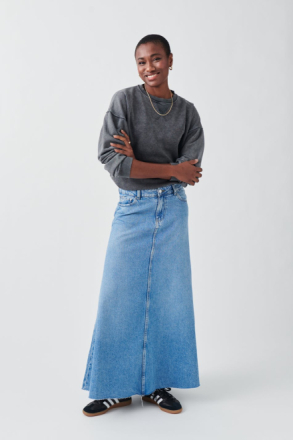 Gina Tricot - Wide maxi denim skirt - jeanskjolar - Blue - 34 - Female