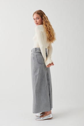 Gina Tricot - Double slit denim skirt - jeanskjolar - Grey - 34 - Female
