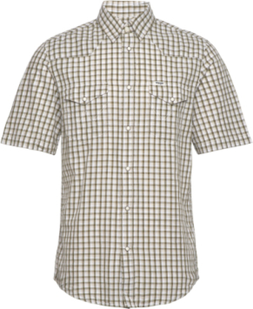 Ss Western Shirt Tops Shirts Short-sleeved Khaki Green Wrangler