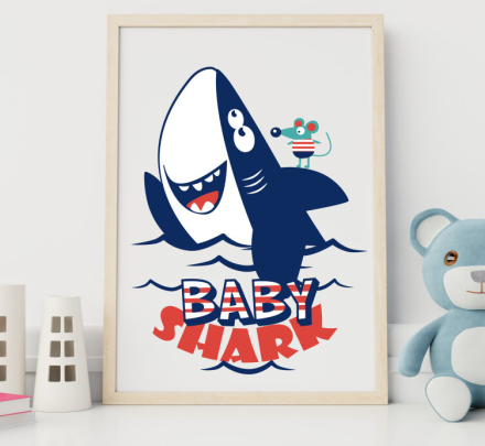 Muurdecoratie stickers baby shark en muisje