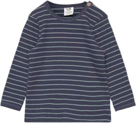 Stripe Rib L/S T Baby Tops T-shirts Long-sleeved T-Skjorte Navy Müsli By Green Cotton