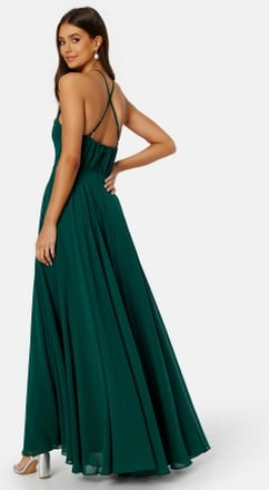 Goddiva High Neck Chiffon Maxi Dress Dark Green XXL (UK18)