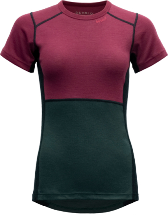 Devold Women's Lauparen Merino 190 T-Shirt BEETROOT/WOODS/INK Kortermede trøyer S