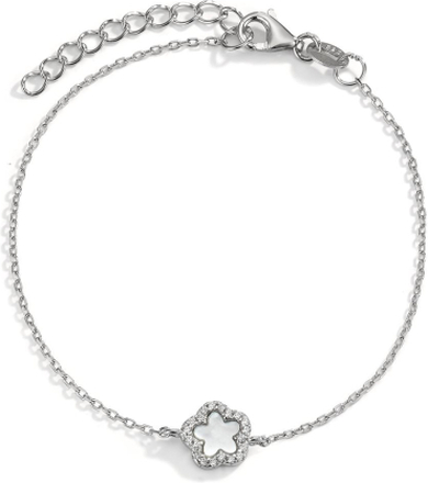 Rhomberg Damen Armband Silber Zirkonia rhodiniert Perlmutt Blume 15.5-18.5 cm verstellbar Ø7.5 mm