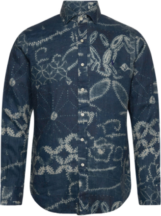 Classic Fit Abstract Print Linen Shirt Tops Shirts Casual Blue Polo Ralph Lauren