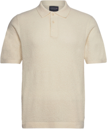 Tim Boucle Polo Shirt Tops Knitwear Short Sleeve Knitted Polos Cream Lexington Clothing