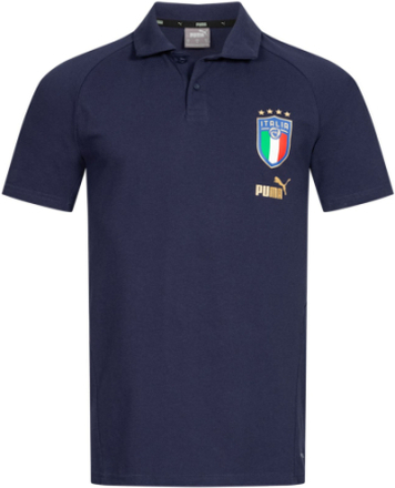 PUMA FIGC Coach Herren Polo-Shirt nachhaltiges Baumwoll-Hemd Italien Fanwear 767115 13 Dunkelblau
