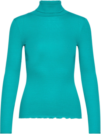 Silk T-Shirt Regular Ls Roller Neck Tops Knitwear Turtleneck Blue Rosemunde
