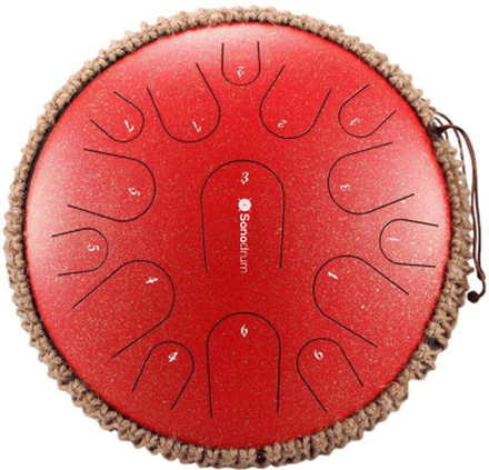Sonodrum Zungentrommel - Tongue Drum - "Premium" - Handgefertigt - 35,5cm - 15 Zungen - C-Dur, Rot