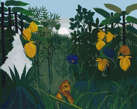 Malen nach Zahlen - Die Mahlzeit des Löwen von Henri Rousseau, ohne Rahmen