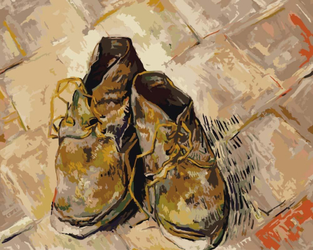 Malen nach Zahlen - Schuhe - Vincent van Gogh, mit Rahmen