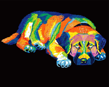 Malen nach Zahlen - Neon Hund liegend, ohne Rahmen