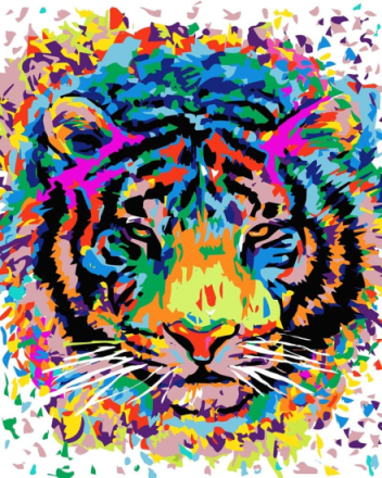Malen nach Zahlen - Neon Tigerbild, mit Rahmen