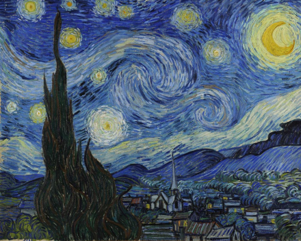 Vincent van Goghs Sternennacht - Klassiker, 50x40cm / Mit Keilrahmen / 48 Farben (Höchste Details)