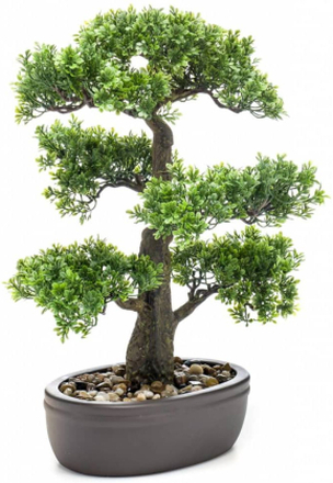 Emerald Artificial Ficus Mini Bonsai i brun potte 43 cm