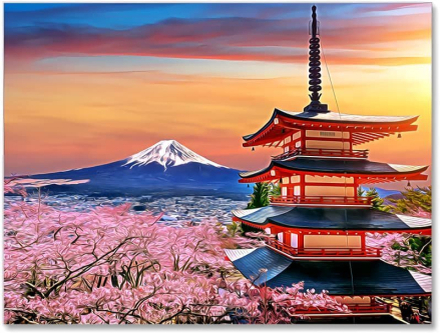 Malen nach Zahlen - Japan Mount Fuji, 75x60cm / Ohne Rahmen / 48 Farben (Höchste Details)