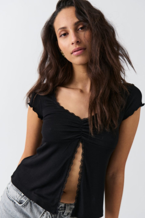Gina Tricot - Lace detail top - festtoppar - Black - XL - Female