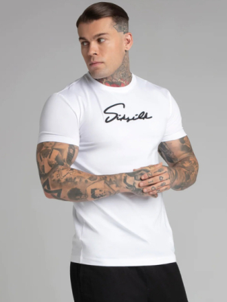Muscle Fit Script Tee White (S)