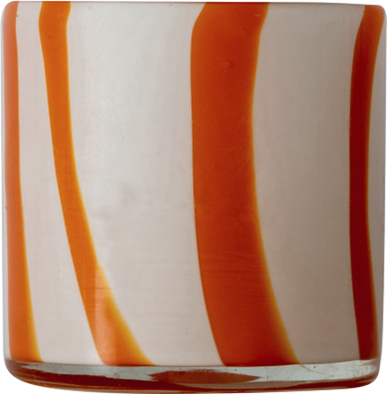 Byon - Calore telysholder 10x10 cm Curve oransje/hvit stripete