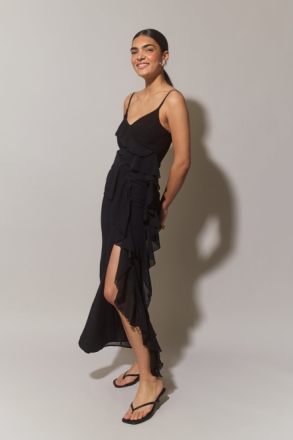 Gina Tricot - Frill chiffon maxi dress - festklänningar - Black - 40 - Female