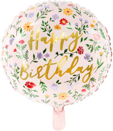 Happy Birthday - Blomstrete Folieballong 35 cm