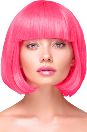 Party Wig Short Straight Hair Neon Pink Peruukki