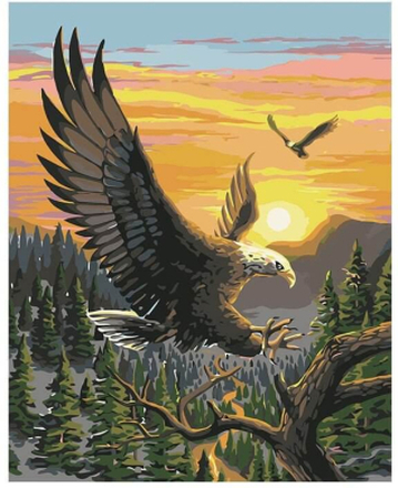 Adler, Sonnenuntergang – Malen nach Zahlen, 40x50cm / Fertig bespannt / 24 Farben (Einfach)