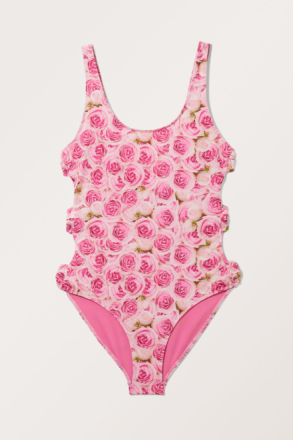 Rose Printed Bow Detailed Swimsuit - Pink