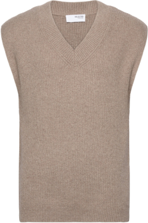 Slhronn Relaxed Knit Vest B Tops Knitwear Knitted Vests Beige Selected Homme