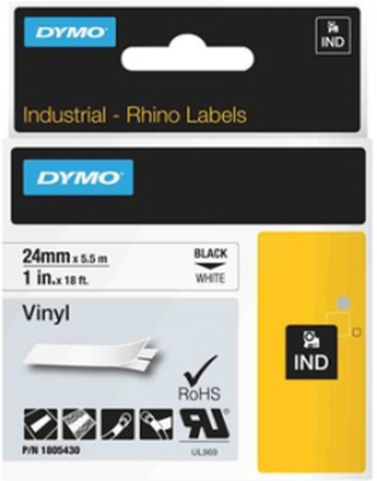 Dymo Tape Rhinopro Perm Vinyl 24mm Sort/hvid