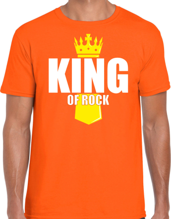Oranje king of rock muziek shirt met kroontje - Koningsdag t-shirt voor heren