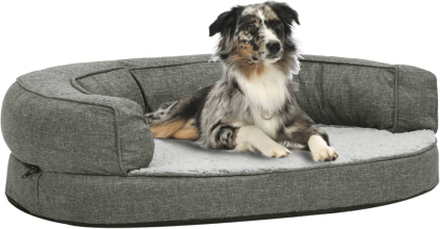 vidaXL Ergonomisk hundeseng med linutseende og fleece 75x53 cm grå