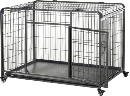 Kennel gabbia per cani pieghevole con ruote e freno e fondo rimovibile grigio
