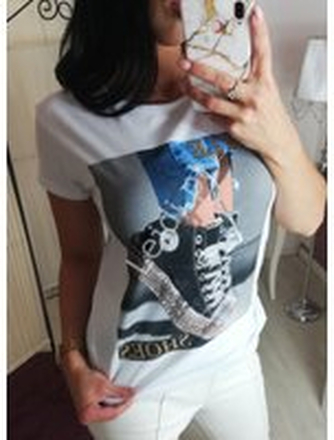 Bawełniana koszulka z trampkami, biały t-shirt shoes