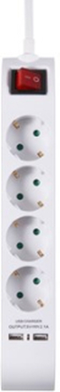 Prokord Power Strip 4x Socket 2xusb 2.1 Mah 1.5m - White 4pieces 2 X 4 Pin Usb Type A; Strøm Cee 7/4