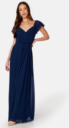 Bubbleroom Occasion Butterfly Sleeve Draped Chiffon Gown Navy 36