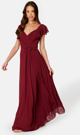 Bubbleroom Occasion Butterfly Sleeve Draped Chiffon Gown Wine-red 40