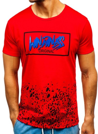 T-shirt męski z nadrukiem czerwony Denley KS1818